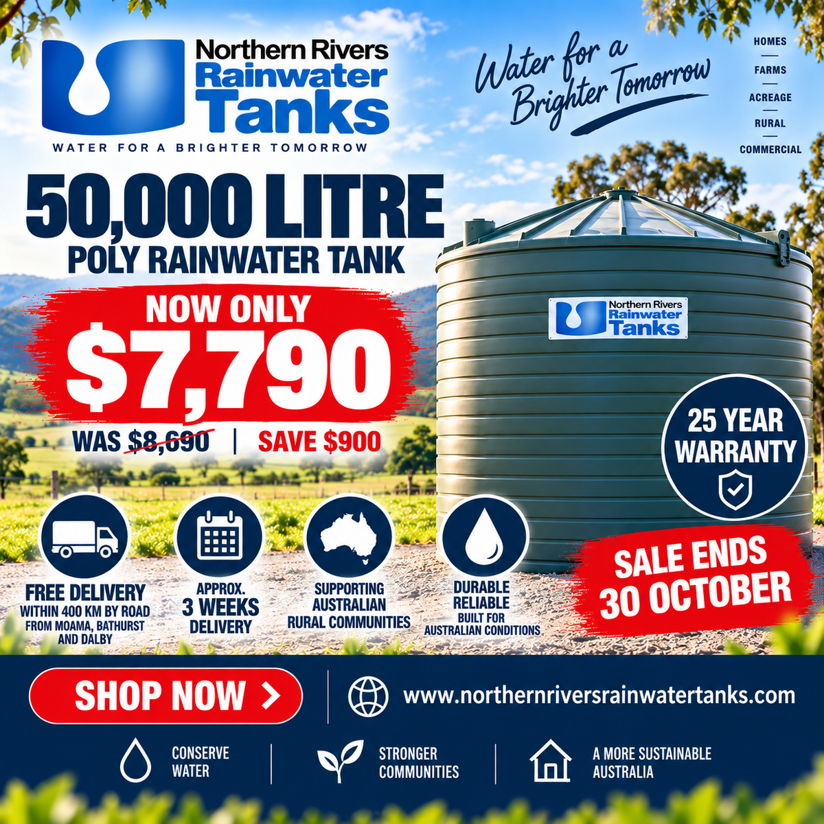 50,050L Poly Rainwater Tank